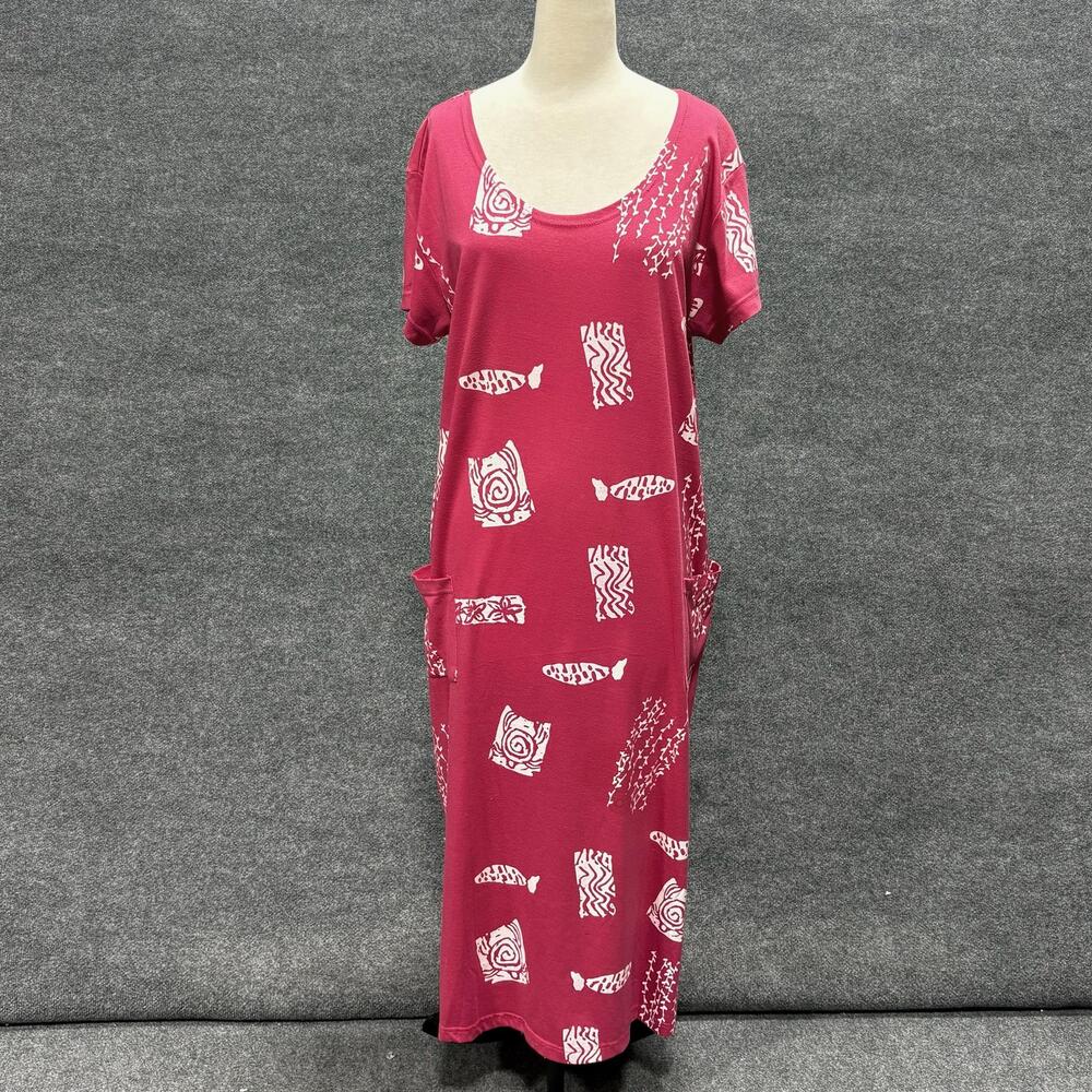 I.G. Sport Dress Womens XL Pink Geometric T Shirt Maxi Pockets Lounge Casual